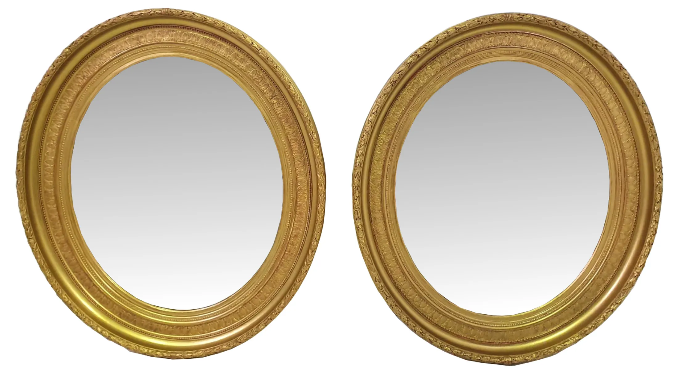 Pair of 19th Century Gilt Oval Mirrors