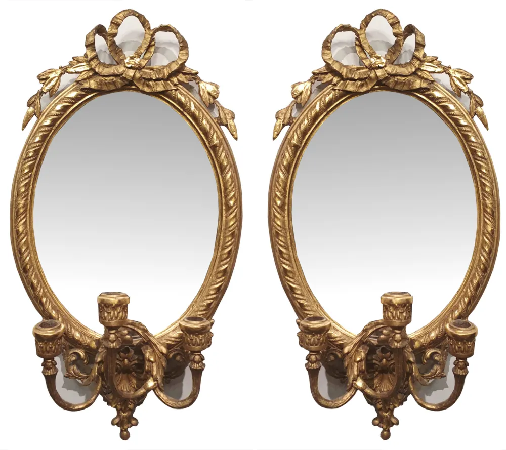 Rare Pair of 19th Century Oval Girandole Gilt Mirrors