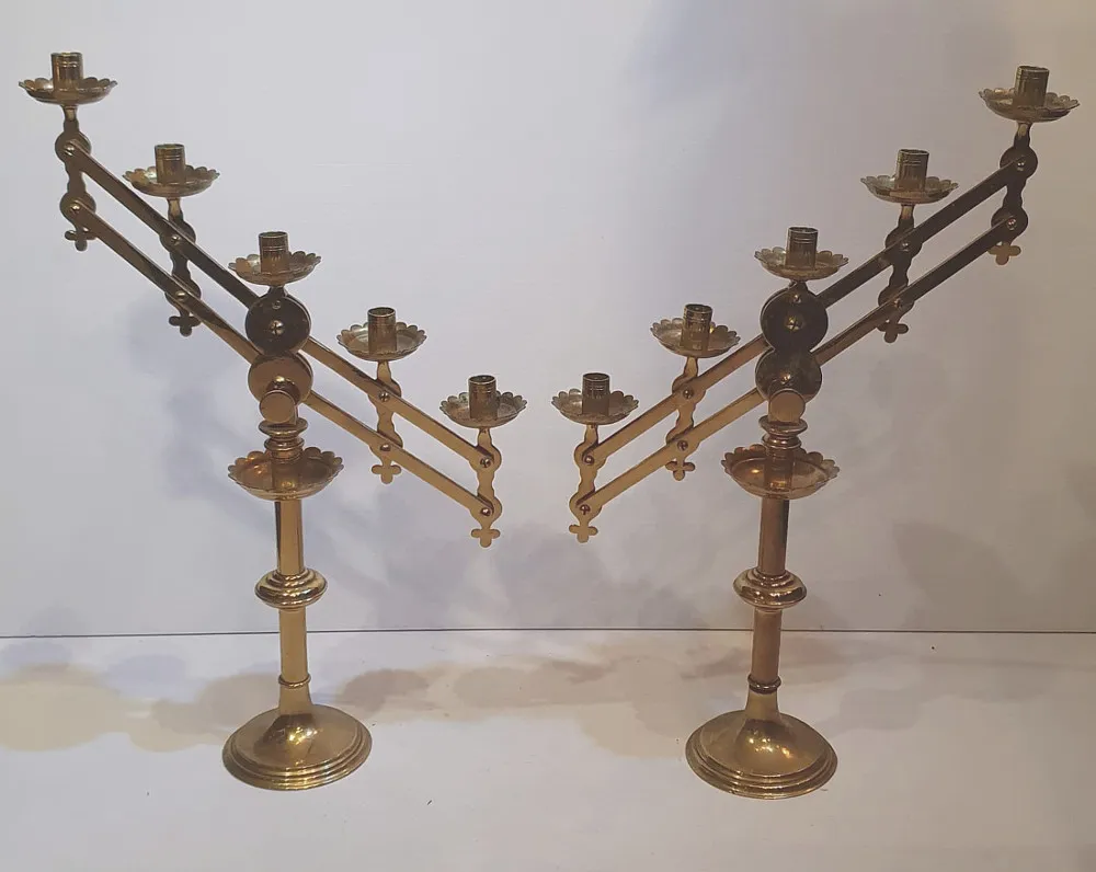 Rare Pair of Brass Gothic or Church Candelabra