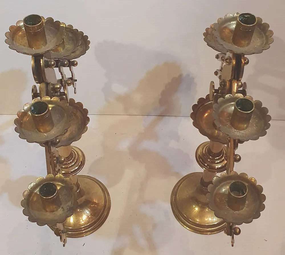 Rare Pair of Brass Gothic or Church Candelabra