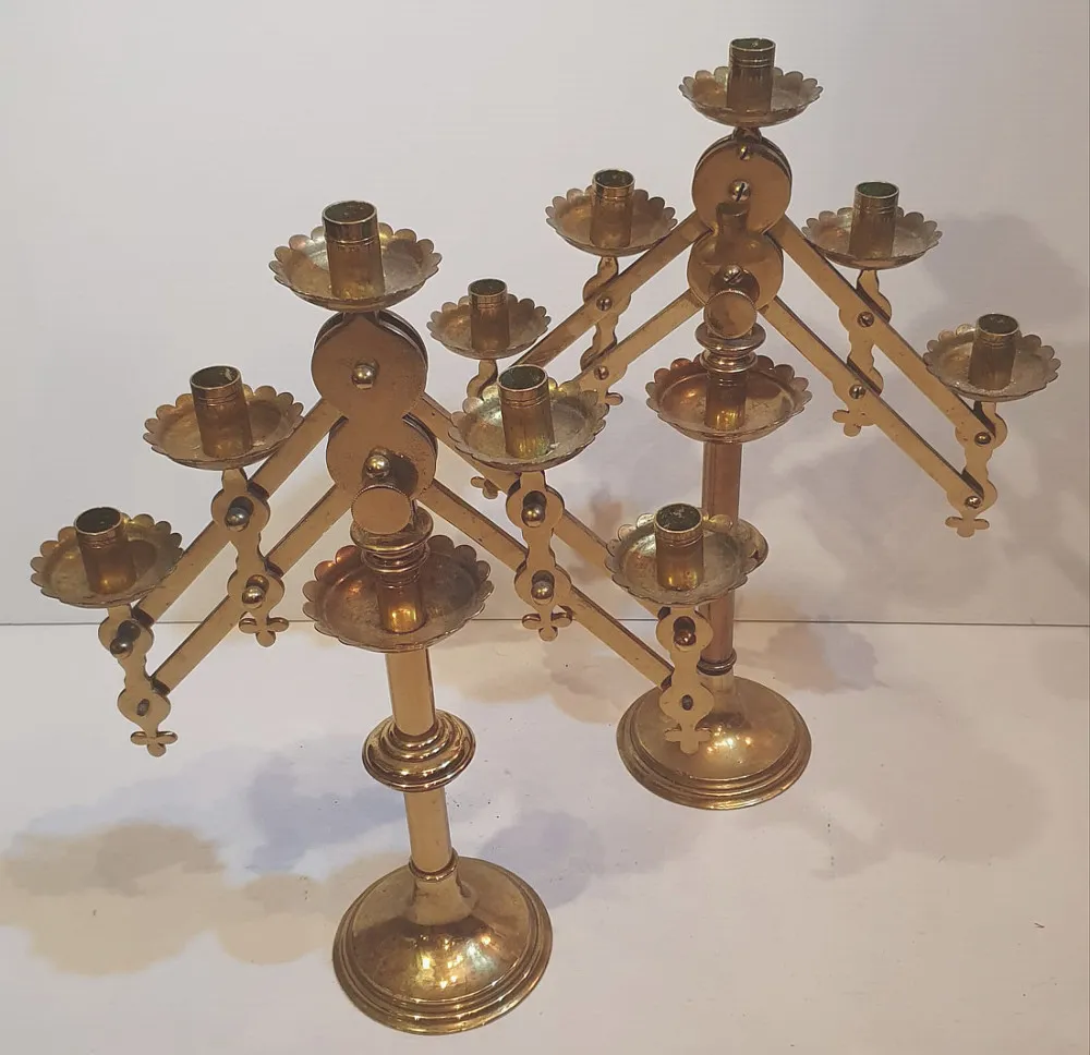 Rare Pair of Brass Gothic or Church Candelabra