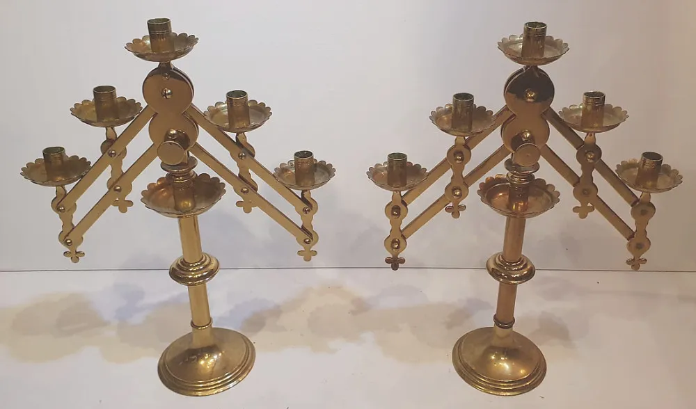 Rare Pair of Brass Gothic or Church Candelabra