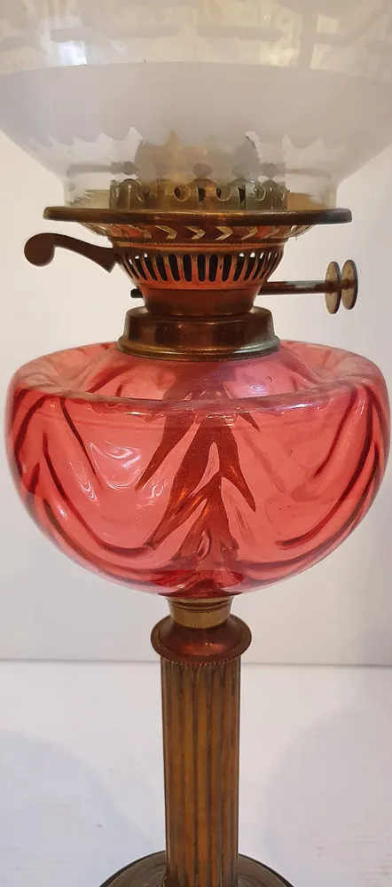 19th Century Oil Lamp with Etched Glass Shade