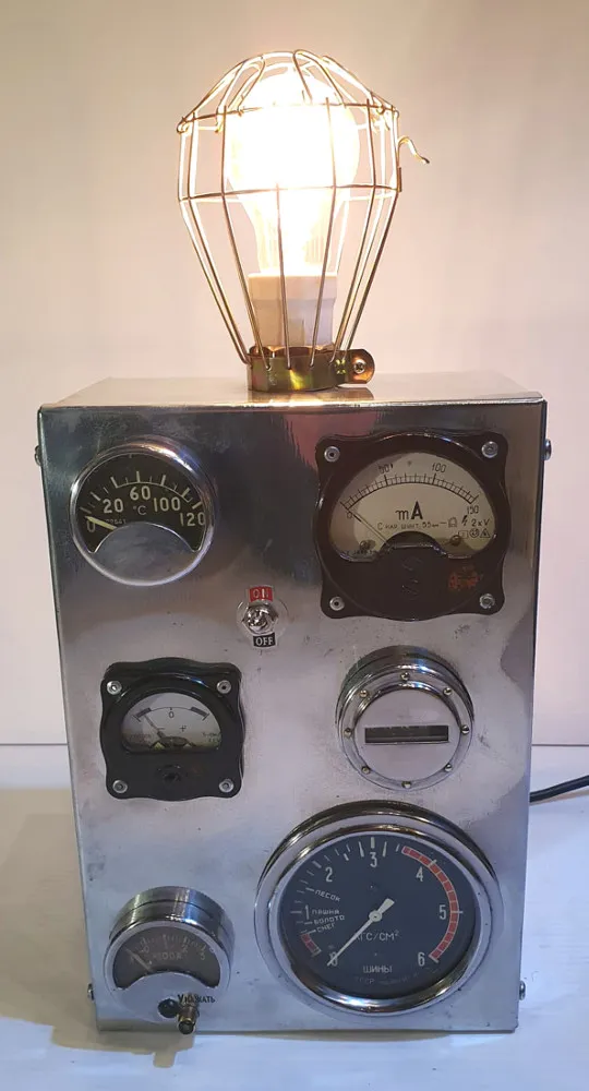 Chrome Table Lamp with Vintage Russian Aeroplane Dials