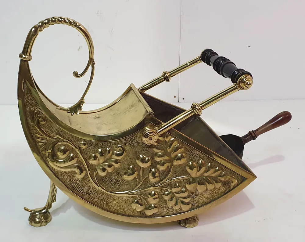 19th Century Embossed Brass Coal Scuttle