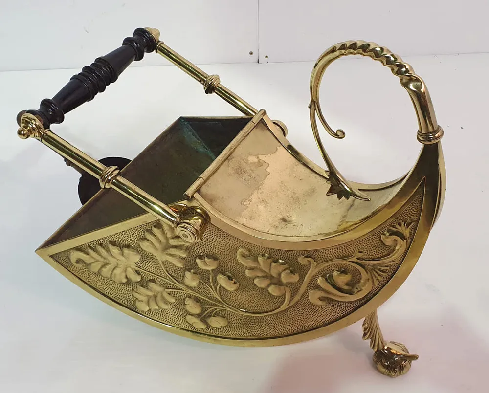 19th Century Embossed Brass Coal Scuttle