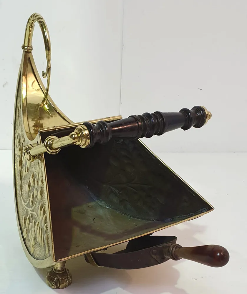 19th Century Embossed Brass Coal Scuttle