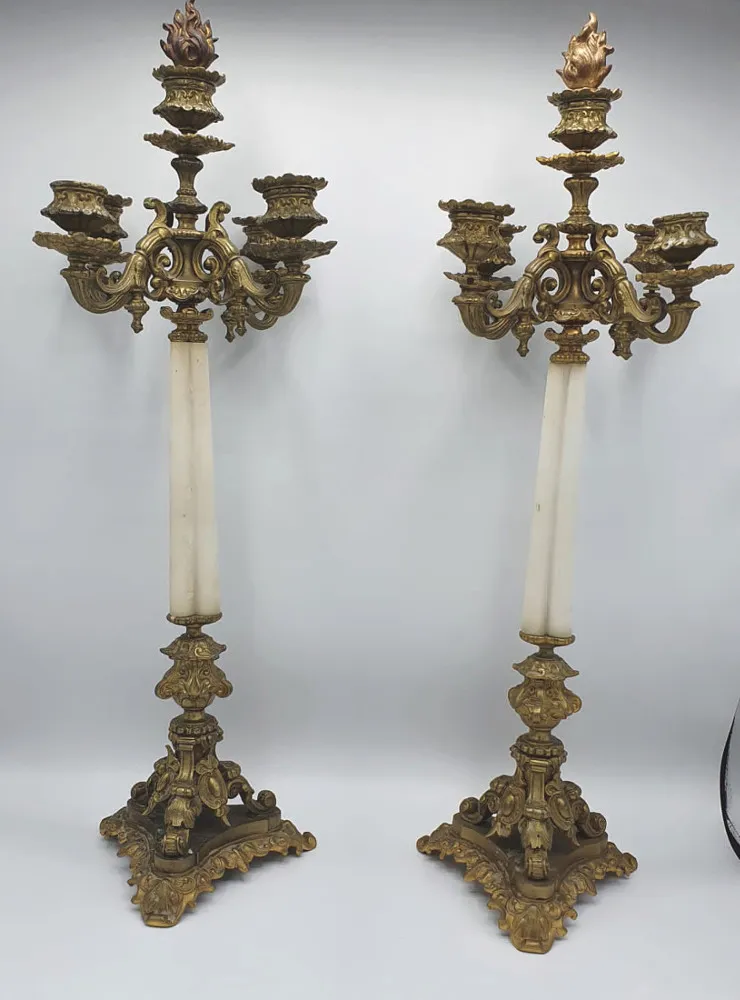 Pair of 19th Century Cast Brass Candelabra