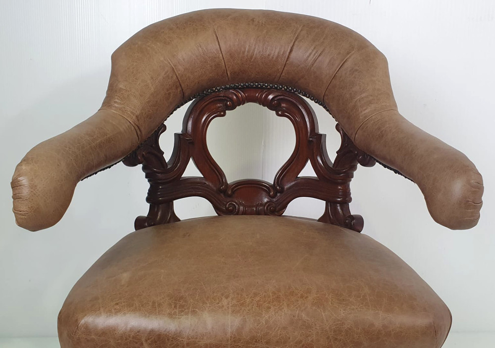 19th Century Fully Restored Mahogany and Leather Desk Chair 