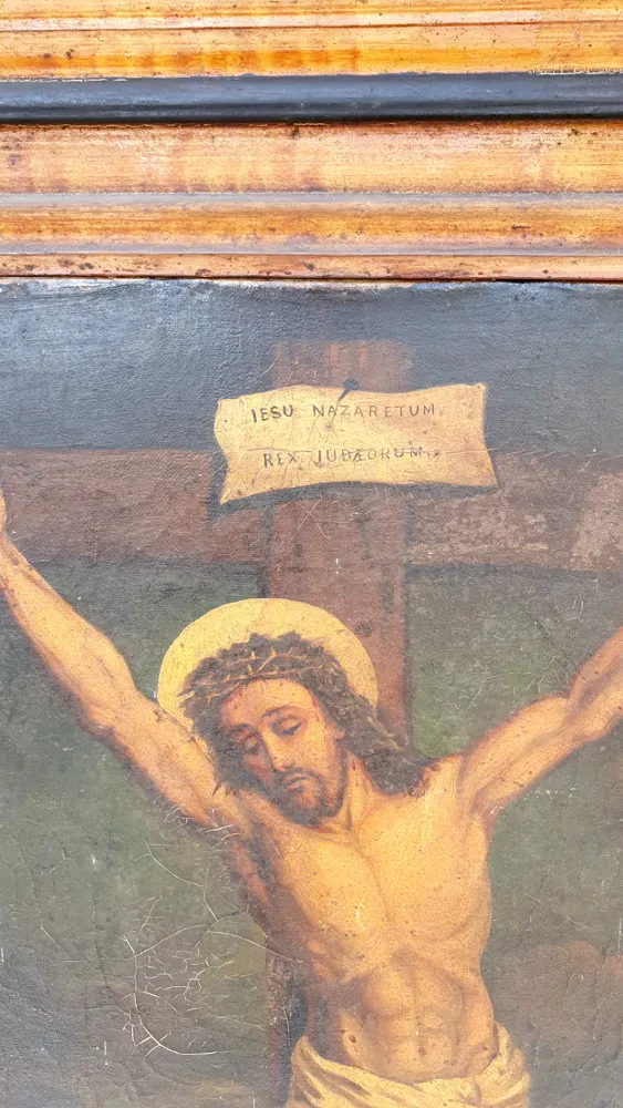 19th Century Oil on Canvas of Jesus on Cross