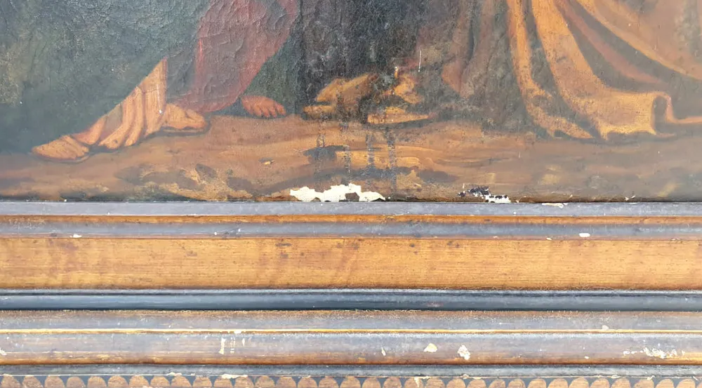 19th Century Oil on Canvas of Jesus on Cross