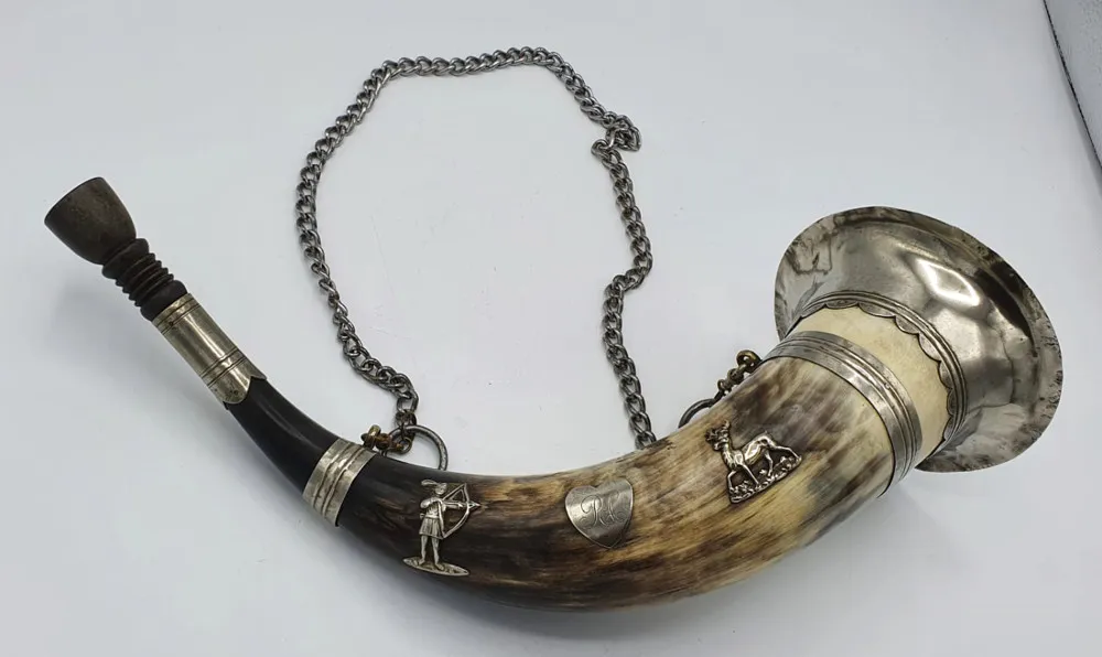 Unusual Early 20th Century Hunter Horn with Silver Plated Mounts