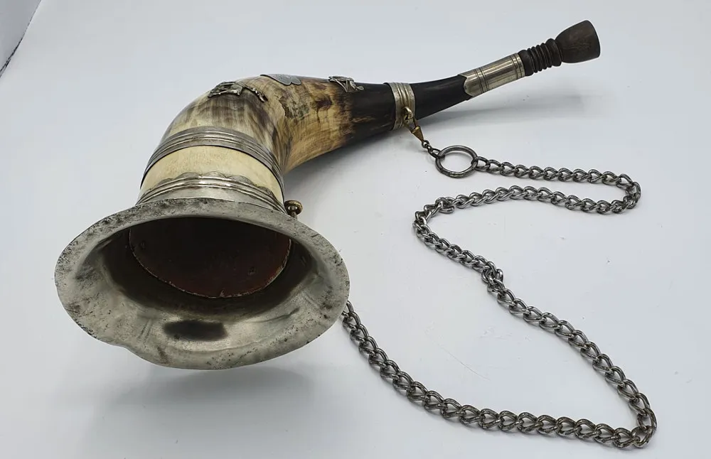Unusual Early 20th Century Hunter Horn with Silver Plated Mounts