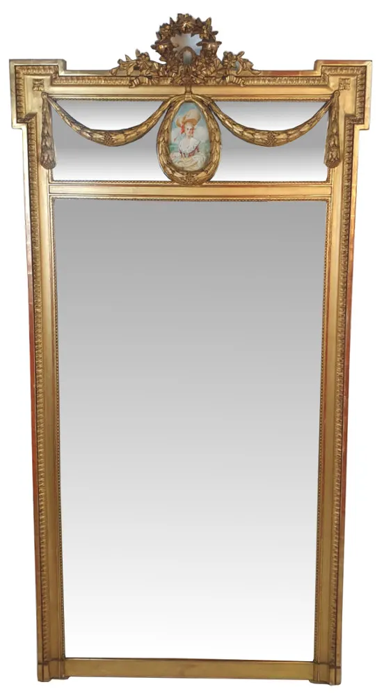 Tall 19th Century Gilt Framed Pier Hall Mirror with Bevelled Glass