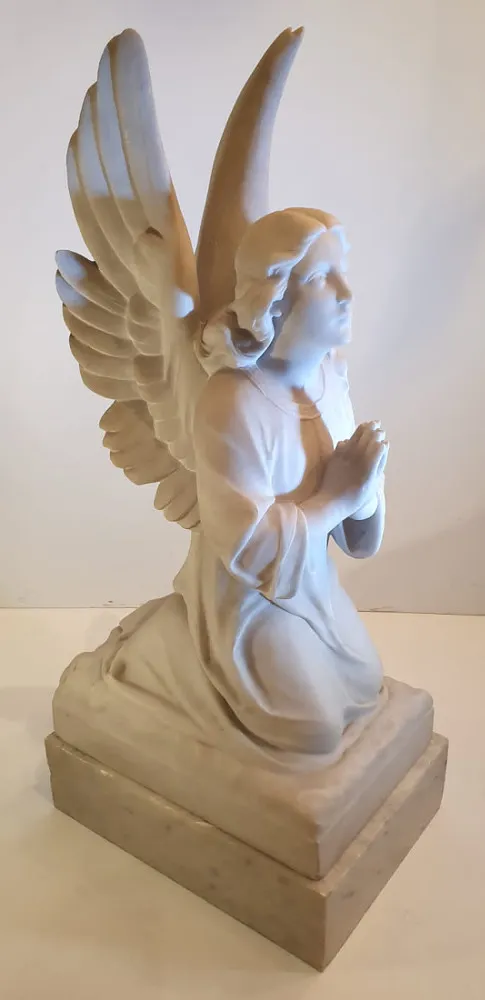 Pair of 19th Century White Marble Statues of Angels