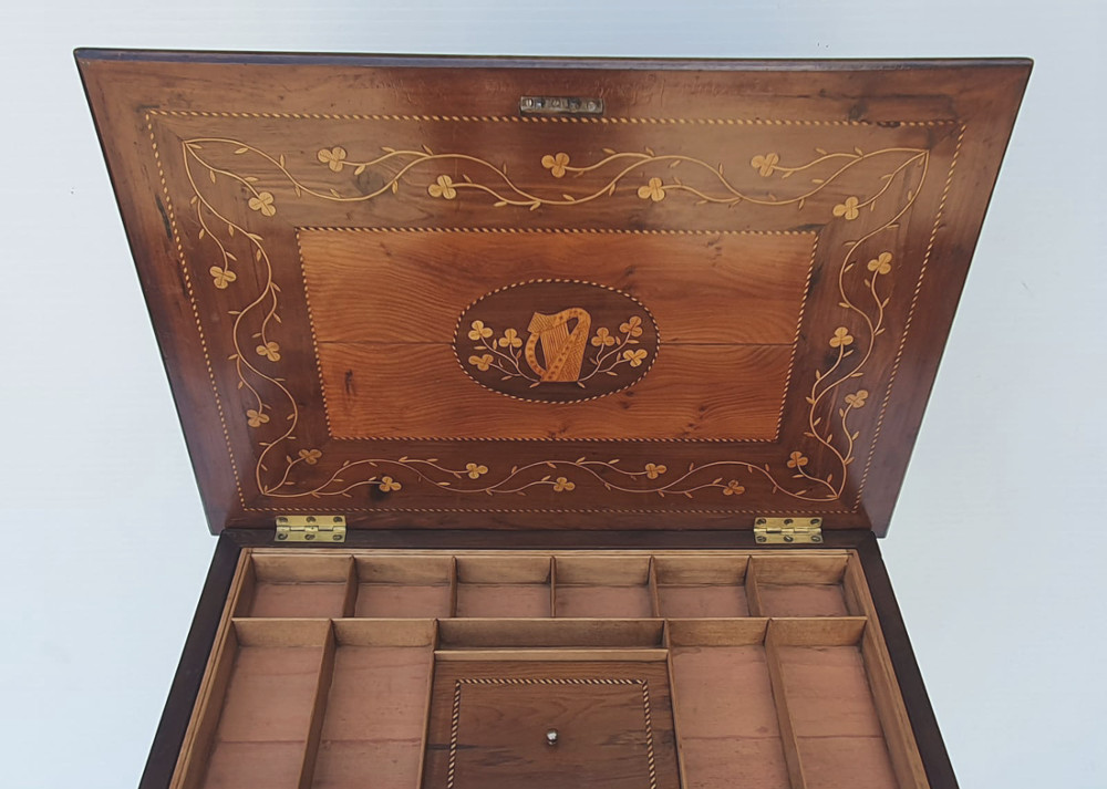 Rare 19th Century Marquetry Inlaid Irish Killarney Work Box or Table