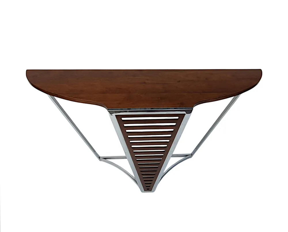 A Fabulous Art Deco Style Walnut and Chrome Console Table