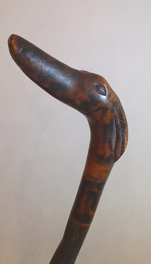 19th Century Carved Walking Stick with Greyhound Head Handle