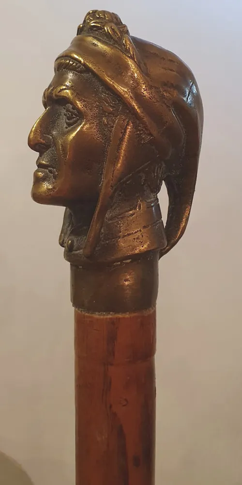 19th Century Bronze Dante Headed Walking Cane 