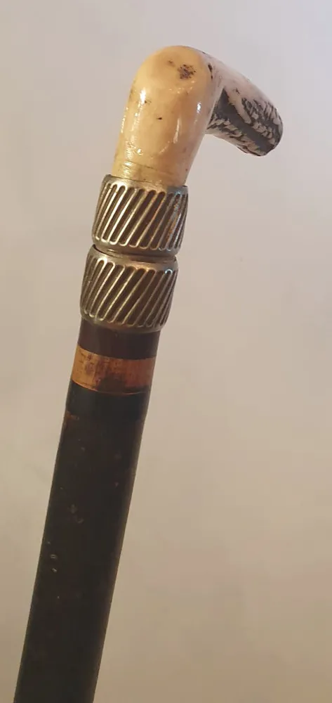 19th Century Horn Handled and Silver Mounted Walking Stick 