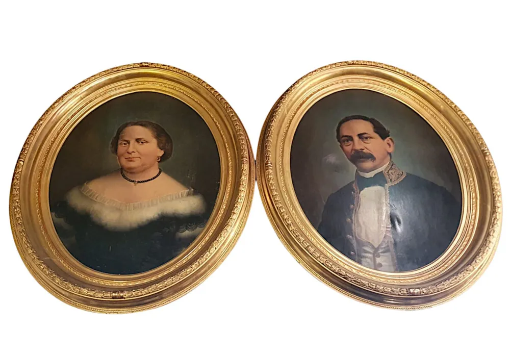 Pair of 19th Century Gilt Framed Oil on Canvas Portraits