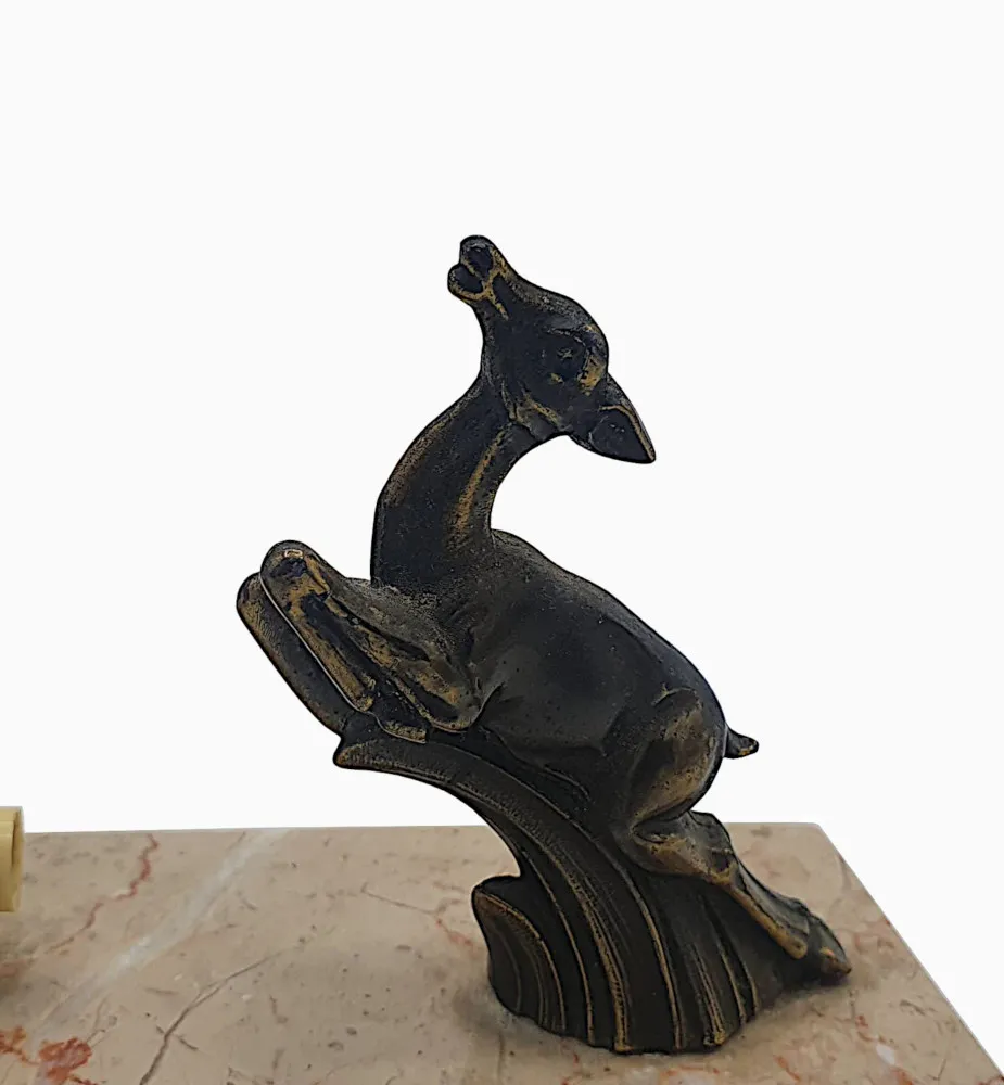 A Lovely French Art Deco Perpetual Desk Calendar with a Bronze Leaping Deer