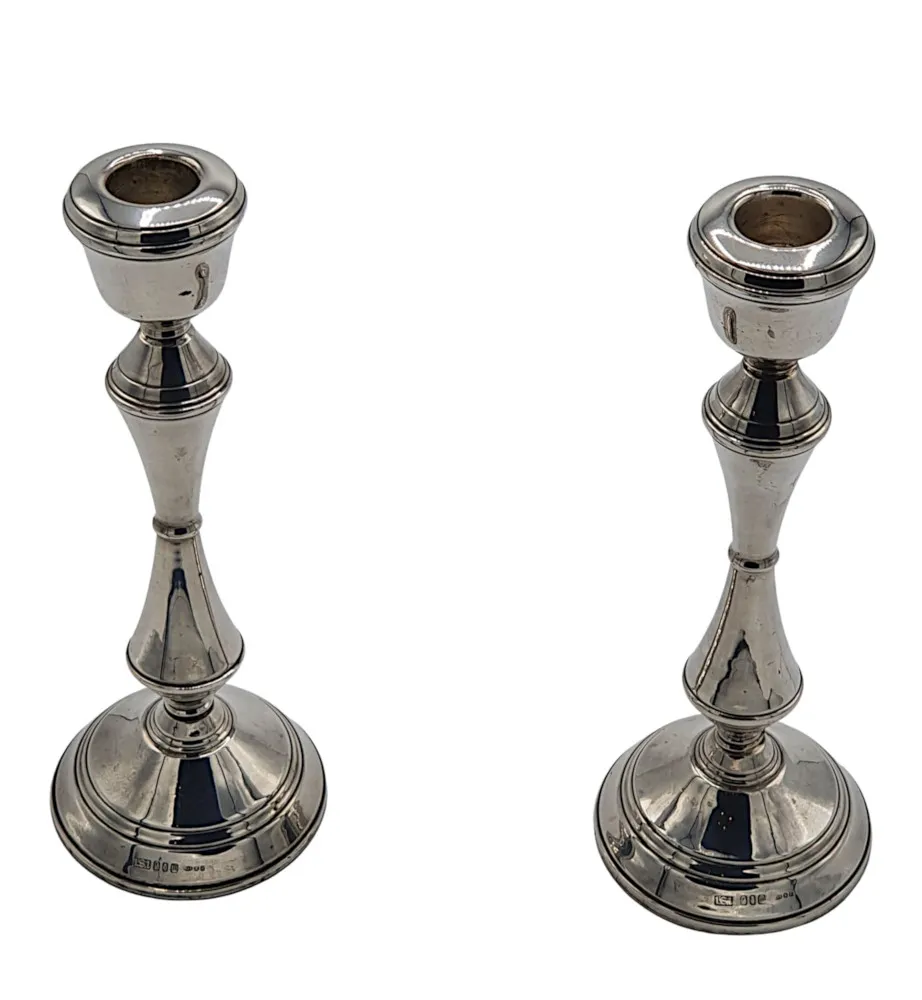 A Fine Pair of 20th Century Irish Sterling Silver Candlesticks