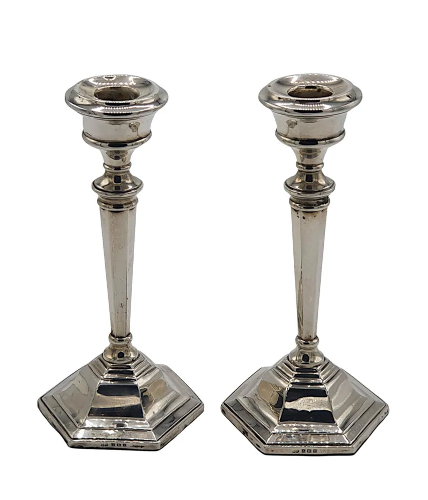 A Lovely Pair of Mid 20th Century Sterling Silver Candlesticks