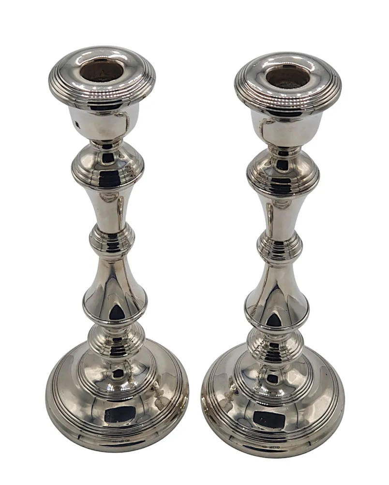 A Fine Pair of Mid 20th Century Sterling Silver Candlesticks 