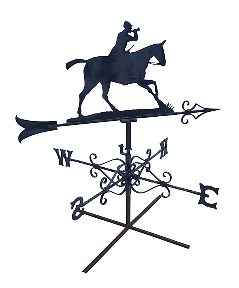 A Stunning Mid 20th Century Forge Made Weather Vane of a Hunter on His Horse