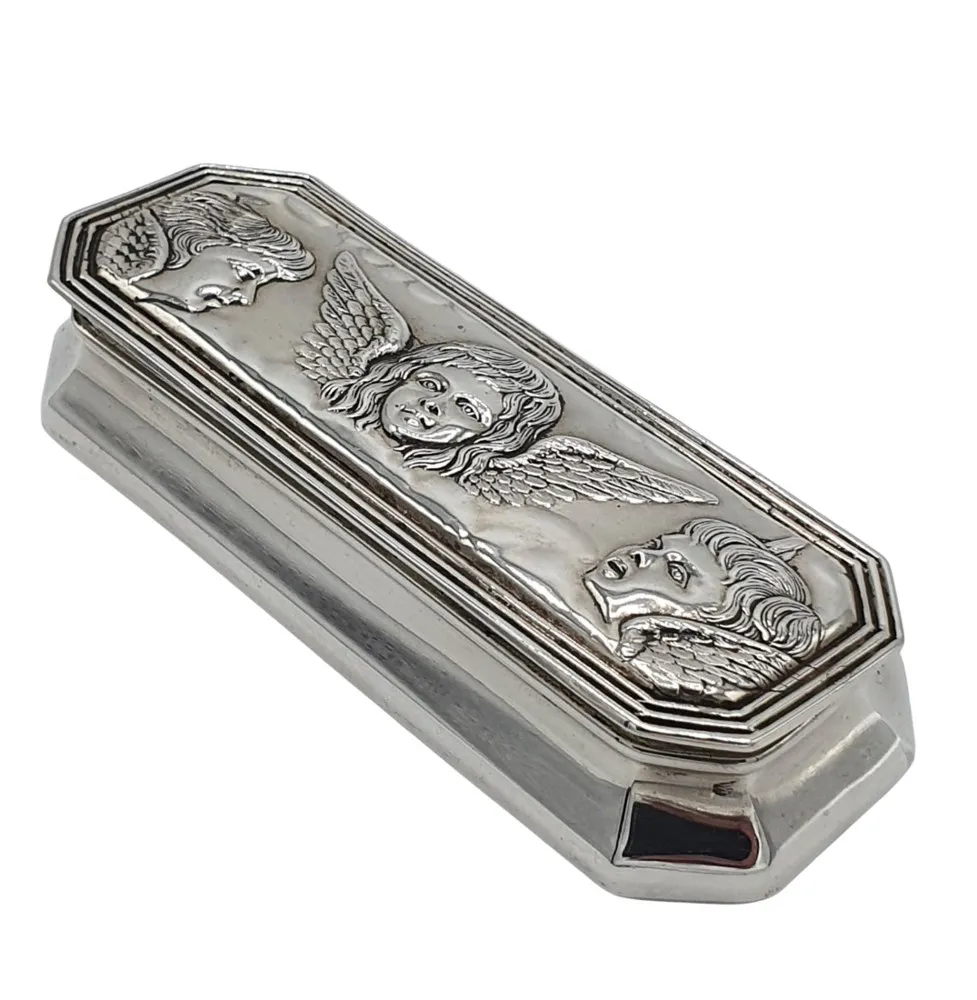 A Beautiful 19th Century Sterling Silver Box Embossed with Repousse Cherubs