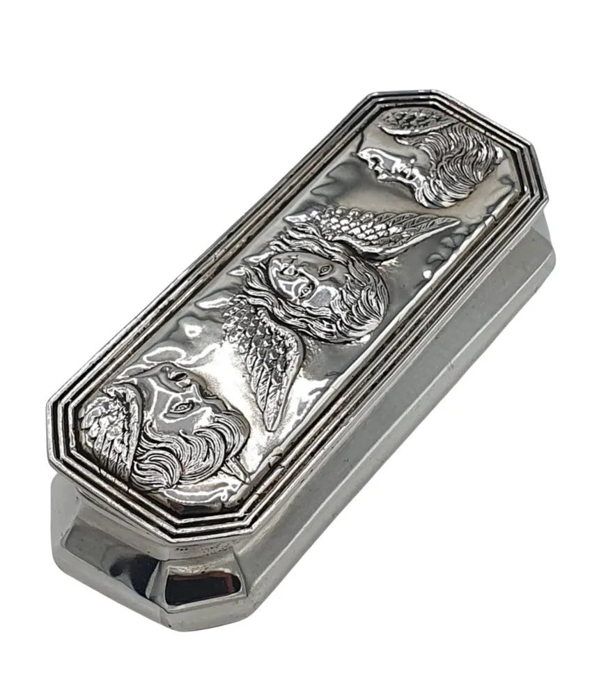 A Beautiful 19th Century Sterling Silver Box Embossed with Repousse Cherubs