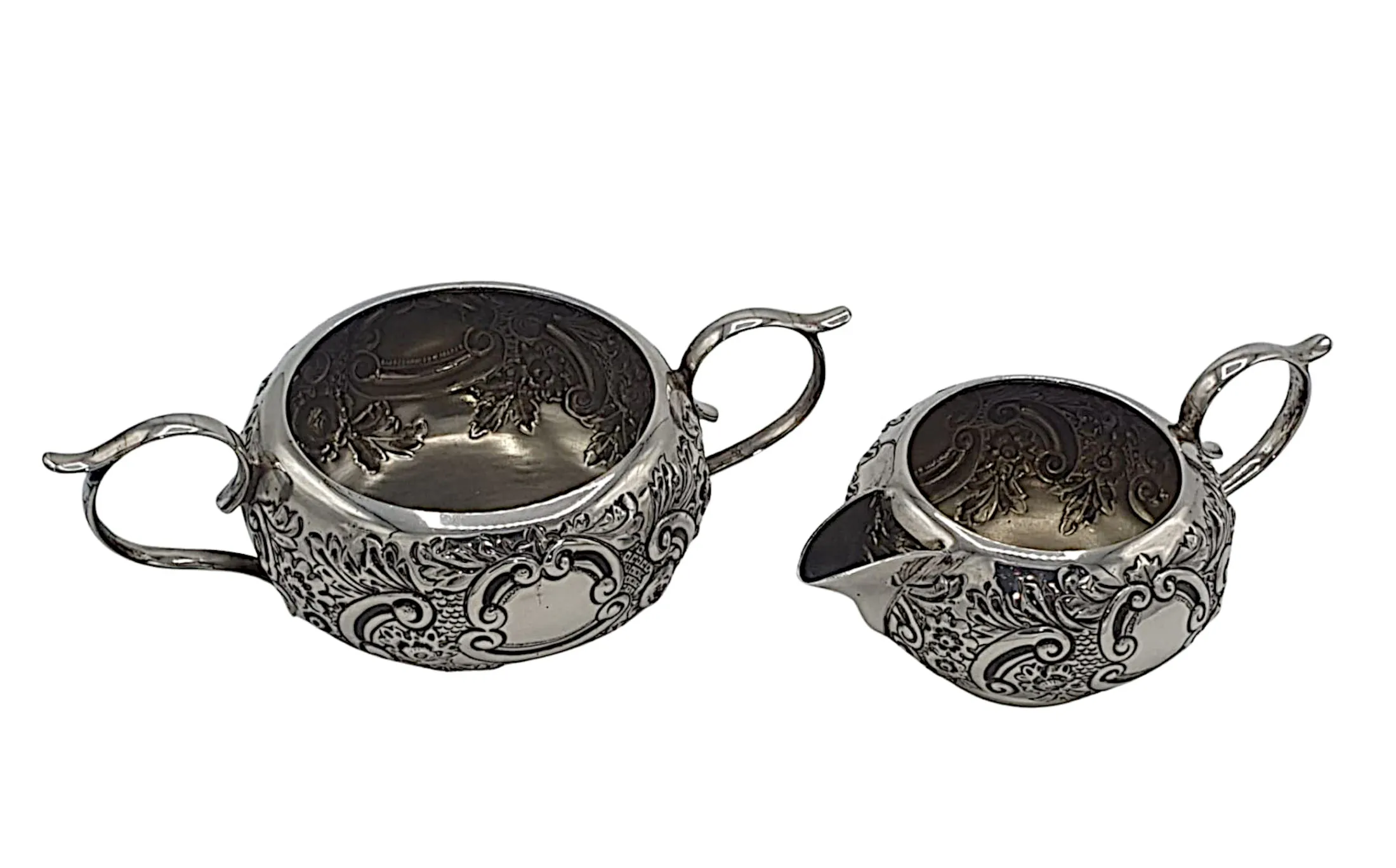 A Beautiful Early 20th Century Sterling Silver Set of Creamer and Sugar Bowl