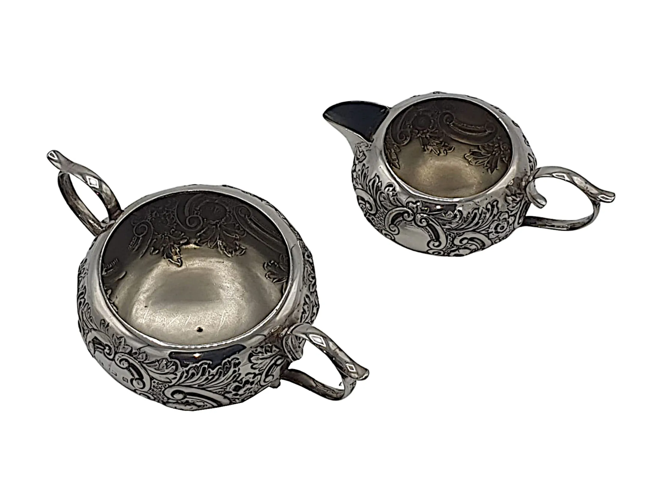 A Beautiful Early 20th Century Sterling Silver Set of Creamer and Sugar Bowl
