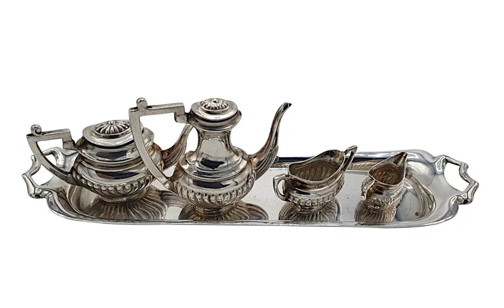 A Lovely 20th Century Sterling Silver Miniature Tea Set and Tray