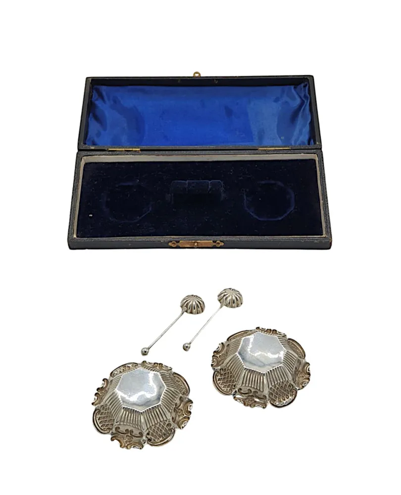 A Gorgeous Early 20th Century Edwardian Boxed Sterling Silver Salts and Spoons