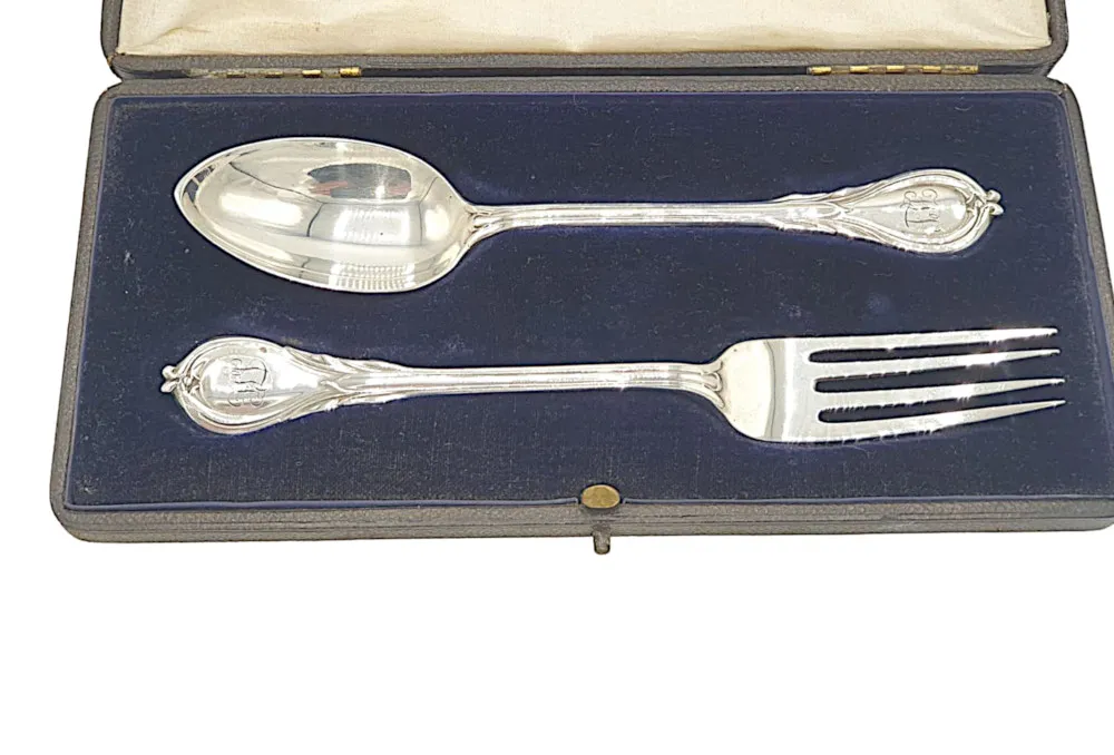 A Beautiful Early 20th Century Sterling Silver Fork and Spoon Set