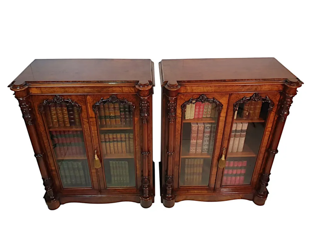 A Stunning and Rare Pair of  Irish 19th Century Burr Walnut Bookcases Attributed to Strahan of Dublin