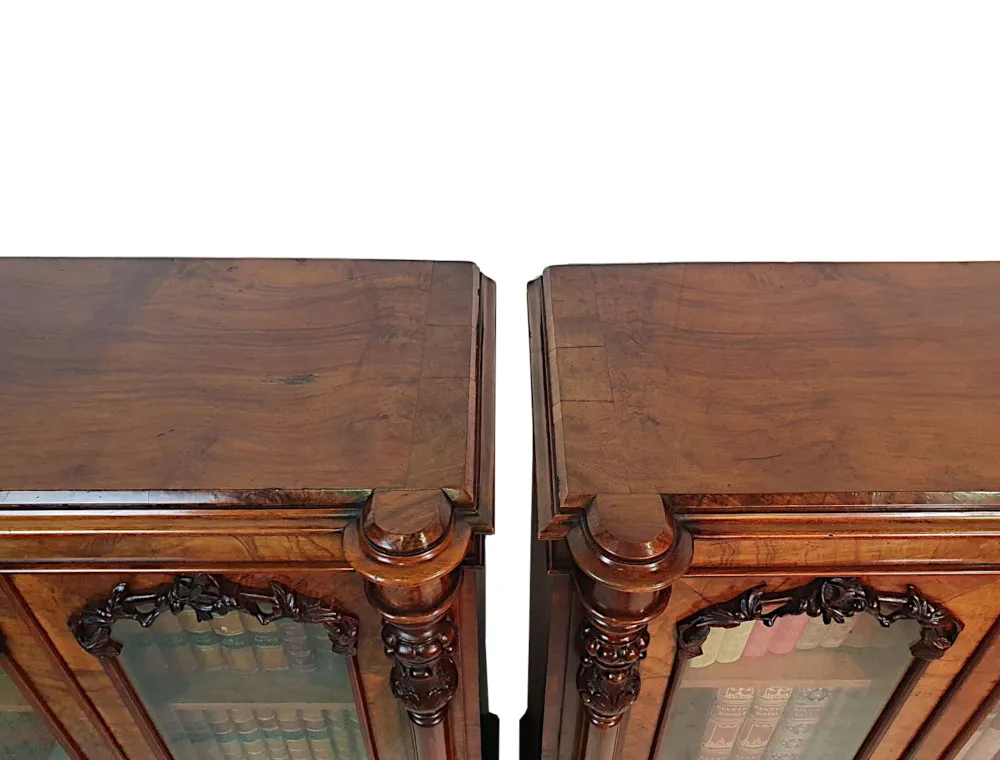 A Stunning and Rare Pair of  Irish 19th Century Burr Walnut Bookcases Attributed to Strahan of Dublin