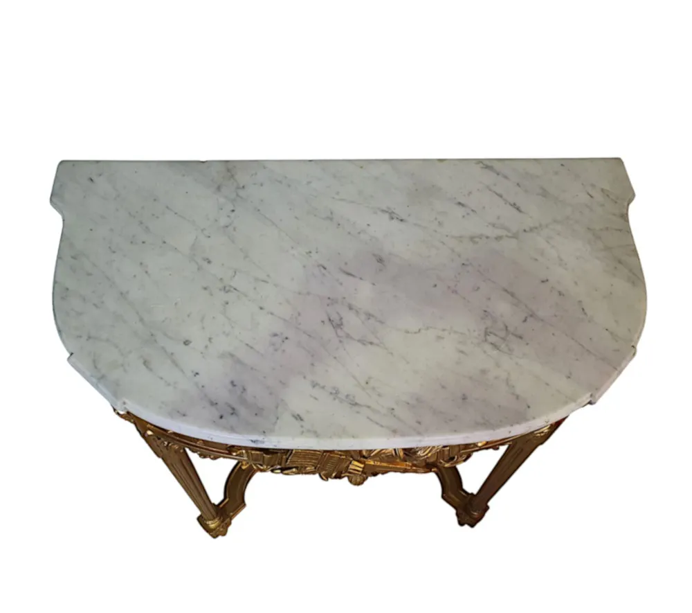 A Fine 19th Century Carrara White Marble Top Giltwood Console Table