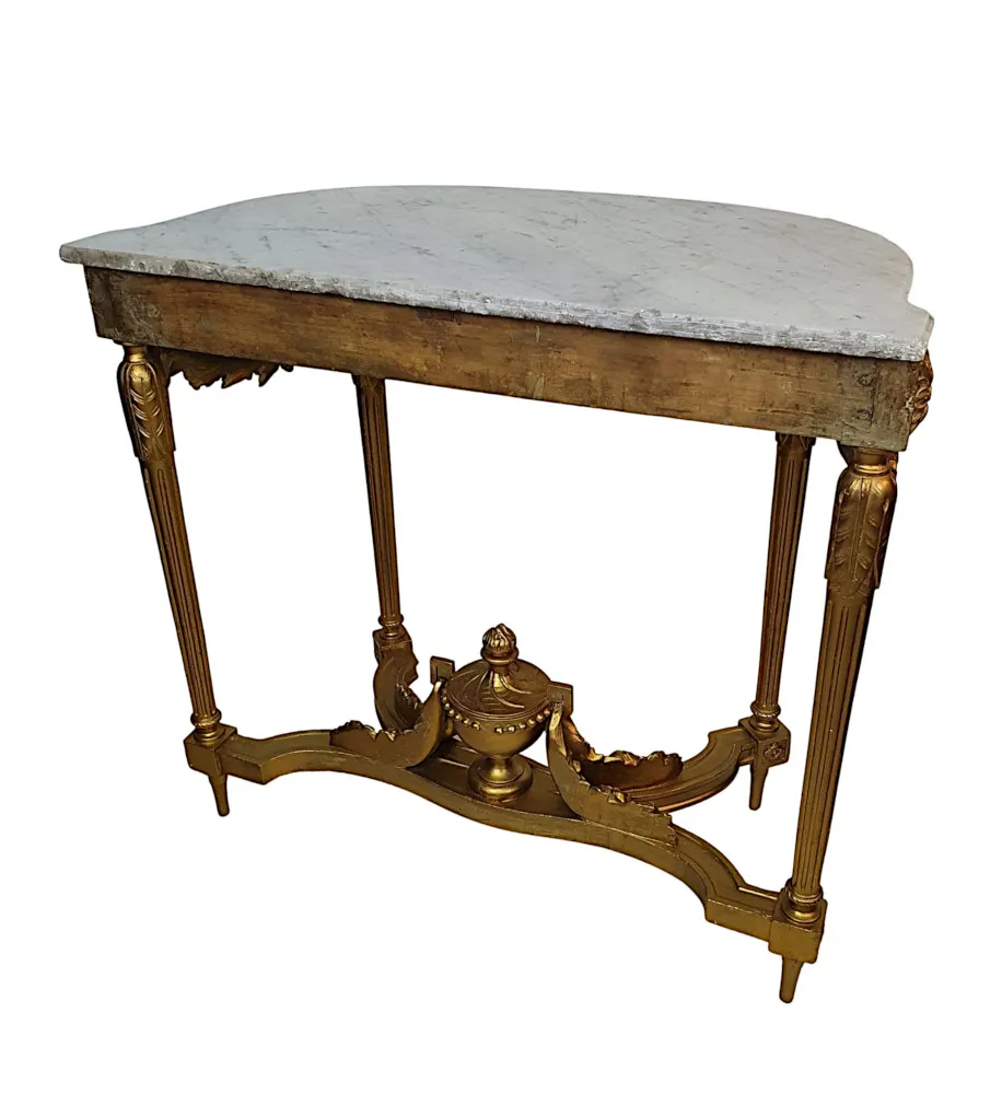 A Fine 19th Century Carrara White Marble Top Giltwood Console Table
