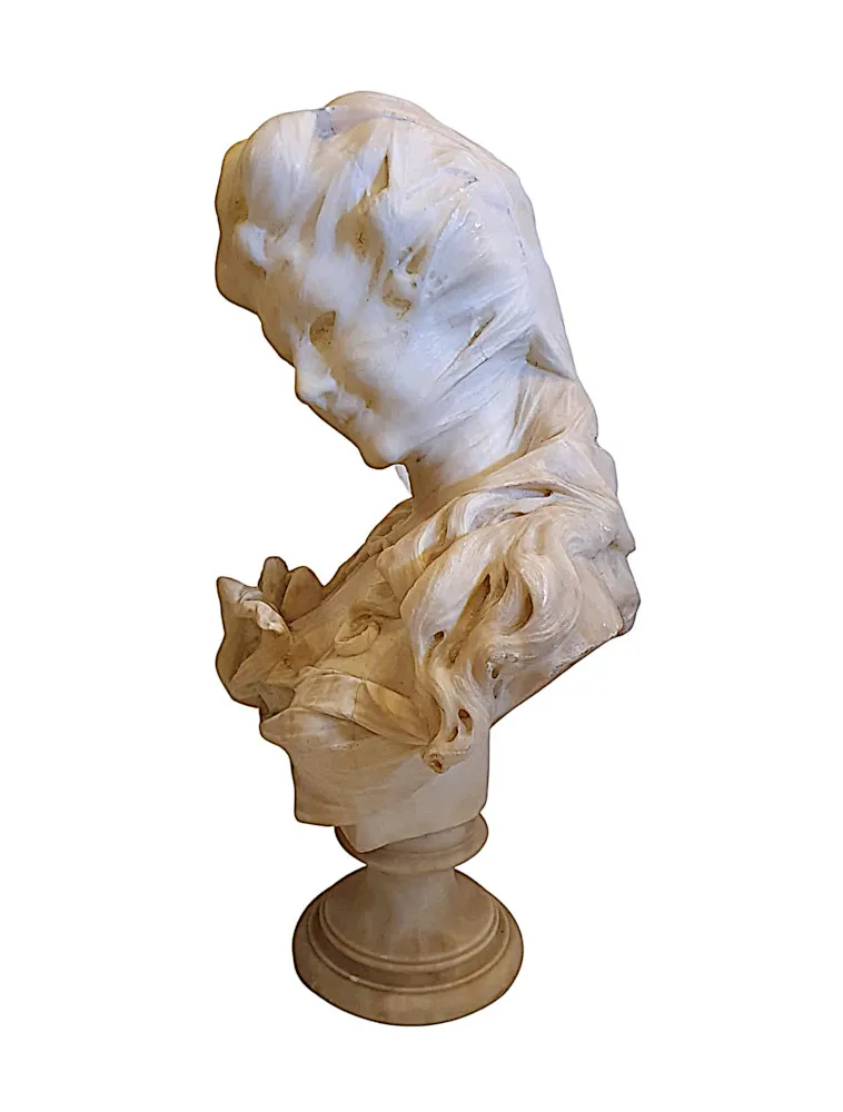 A Lovely Quality 19th Century Carved Alabaster Bust of a Veiled Lady