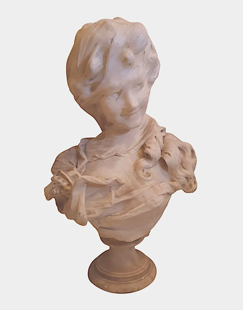 A Lovely Quality 19th Century Carved Alabaster Bust of a Veiled Lady