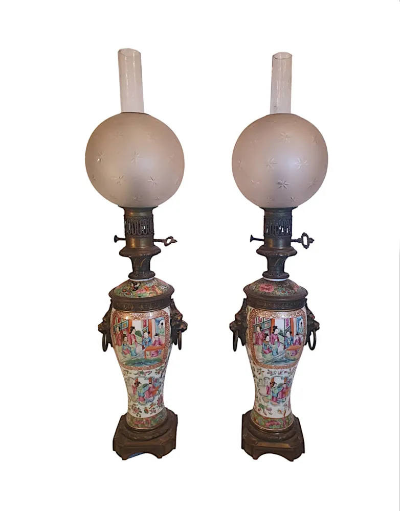 A Rare Pair of 19th Century Oriental Oil Lamps