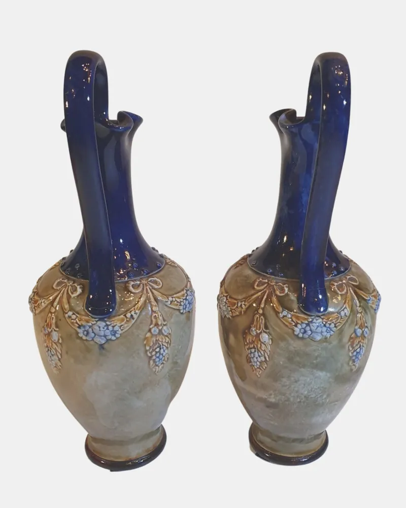 A Lovely Pair of Early 20th Century Royal Doulton Burslem Stoneware Ewers