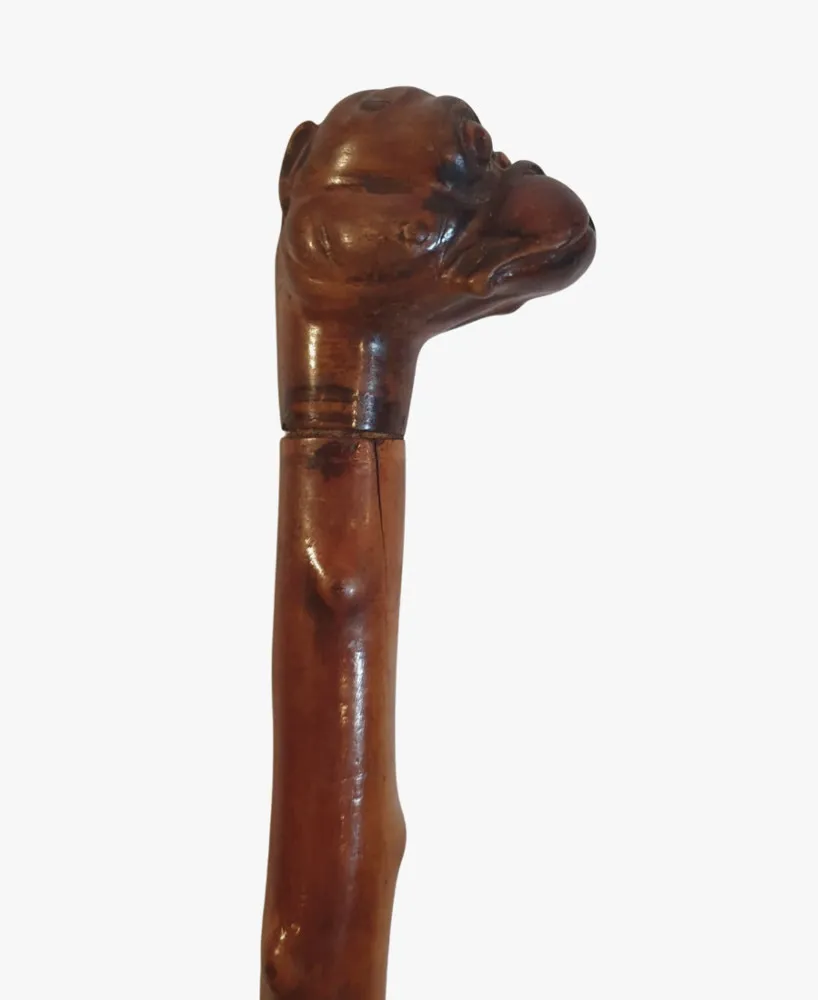 A Lovely Quality 19th Century Walking Stick with a Bull Dog Head Handle 