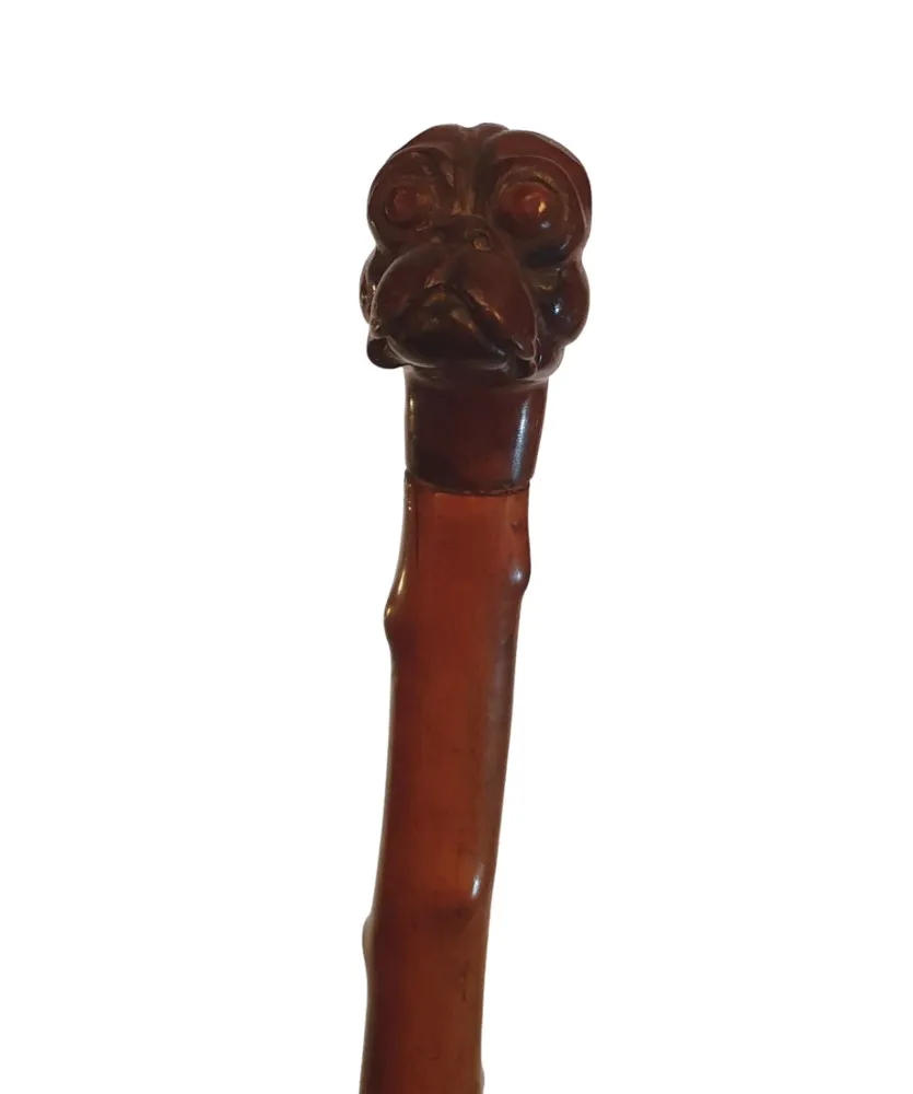 A Lovely Quality 19th Century Walking Stick with a Bull Dog Head Handle 