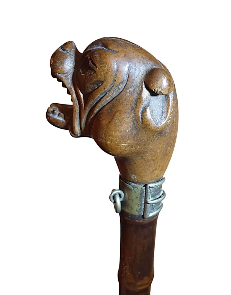 A Superb Quality 19th Century Walking Stick with a Bull Dog Head Handle
