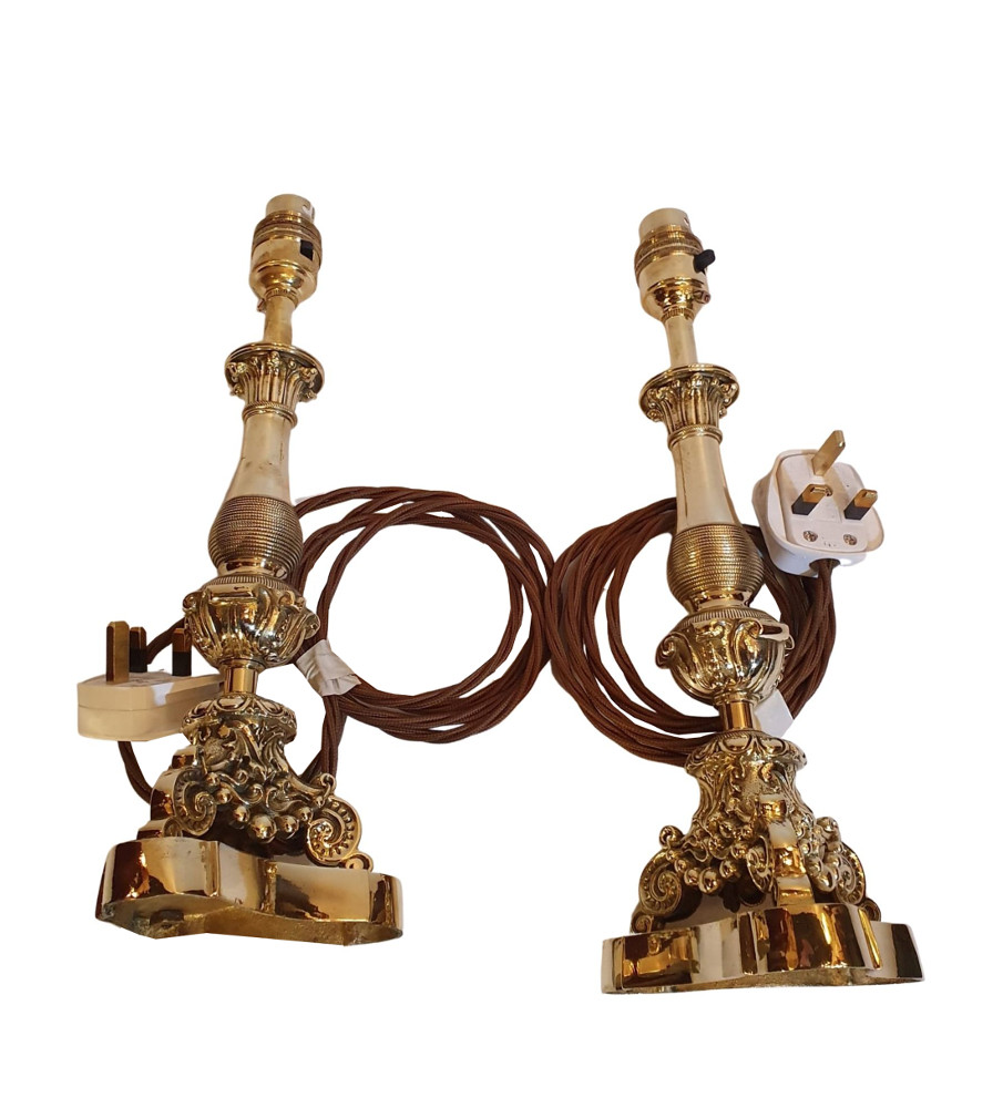 A Gorgeous Pair of 19th Century Empire Style Brass Candlesticks Converted to Table Lamps