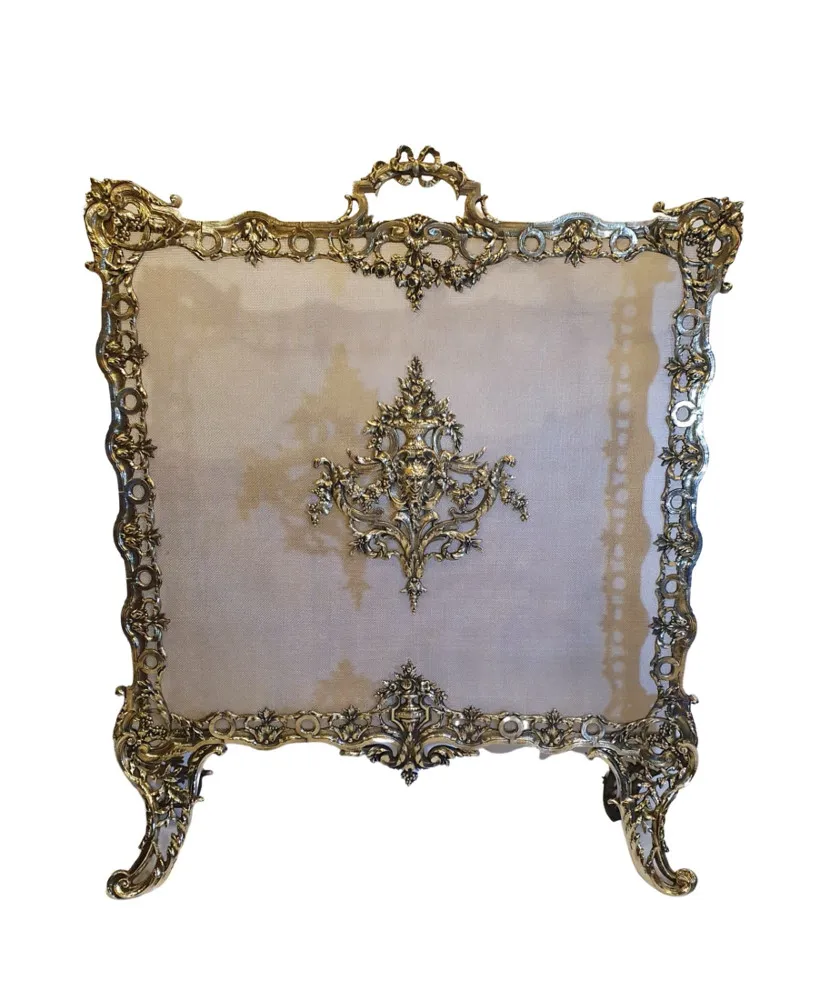  A Gorgeous 19th Century Fully Restored Polished Brass Fire Screen 